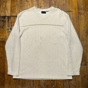 Axcess Sweater Men's Large Cream Knit Long Sleeve Ribbed V-Neck Pullover Outdoor